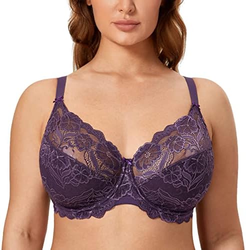 Plus Size Full Coverage Lace Bras, Deep Plum