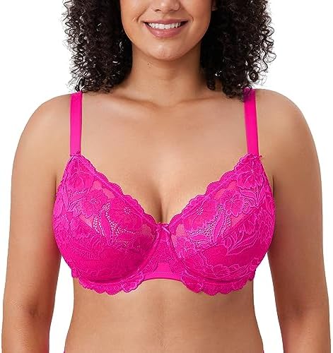 Plus Size Full Coverage Lace Bras, Glitter Pink