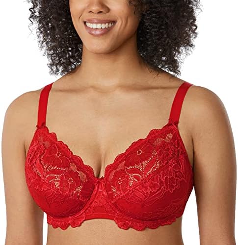 Plus Size Full Coverage Lace Bras, Lipstick Red