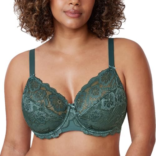 Plus Size Full Coverage Lace Bras, Midnight Emerald