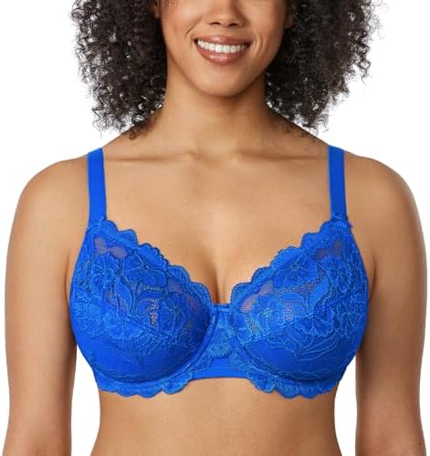 Plus Size Full Coverage Lace Bras, Sparkle Blue
