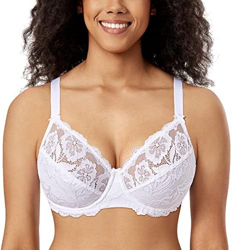 Plus Size Full Coverage Lace Bras, White