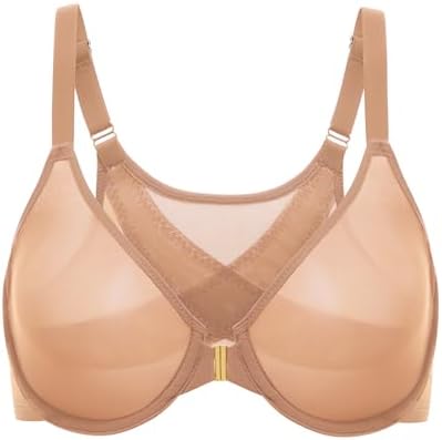 Posture Front Closure Sheer Mesh Bras, Barely Buff