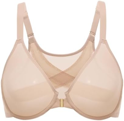 Posture Front Closure Sheer Mesh Bras, Beige