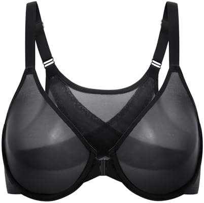 Posture Front Closure Sheer Mesh Bras, Black