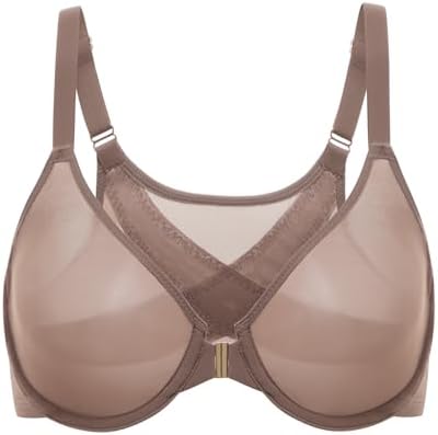 Posture Front Closure Sheer Mesh Bras, Brown Purple