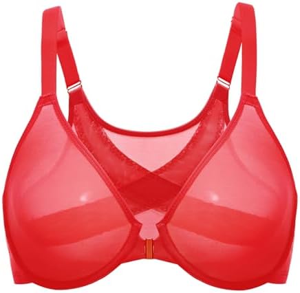 Posture Front Closure Sheer Mesh Bras, Lipstick Red