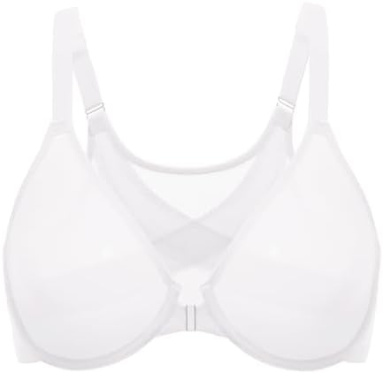 Posture Front Closure Sheer Mesh Bras, Snow White