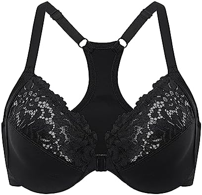 Racerback Front Closure Lace Bras, Black