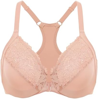 Racerback Front Closure Lace Bras, Blush Beige
