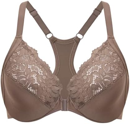 Racerback Front Closure Lace Bras, Brown Purple
