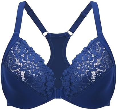 Racerback Front Closure Lace Bras, Nightfall Blue