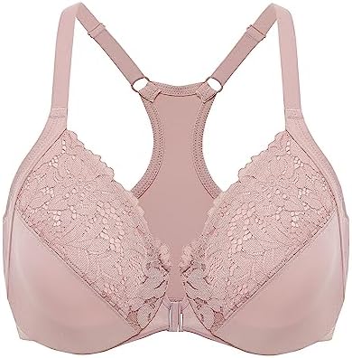 Racerback Front Closure Lace Bras, Rose Smoked