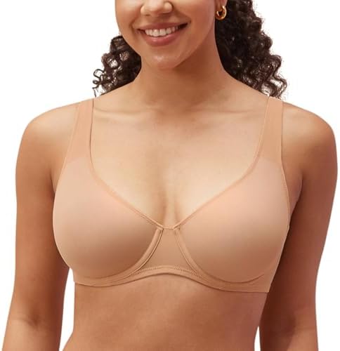 Sheer Balconette Full Coverage Bras, Barely Buff