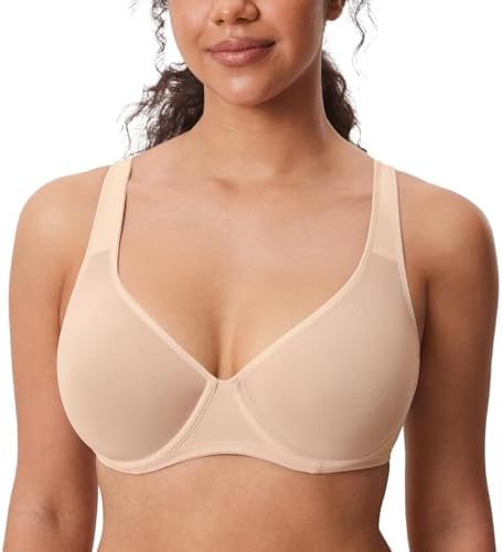 Sheer Balconette Full Coverage Bras, Beige