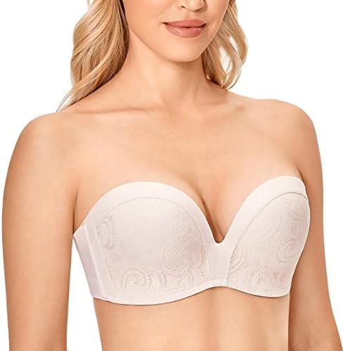 Strapless Bra Plunge Push Up, Rose White