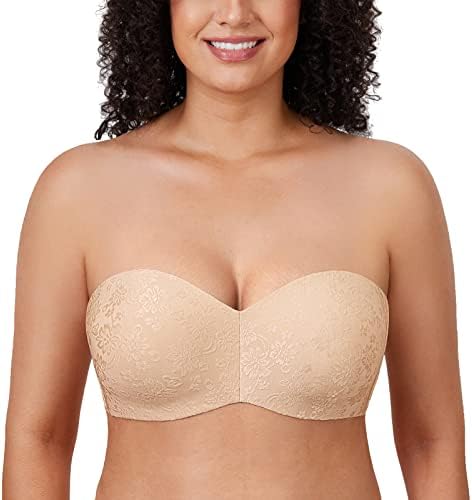 Strapless Jacquard Minimizer Bras, Beige