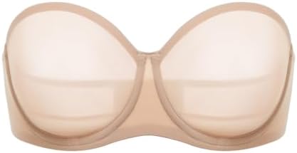 Strapless Sheer Mesh Plus Size Bras, Beige