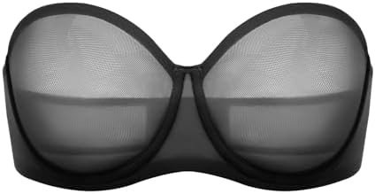 Strapless Sheer Mesh Plus Size Bras, Black