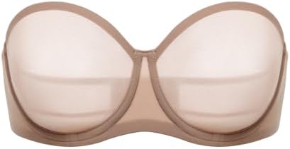 Strapless Sheer Mesh Plus Size Bras, Brown Purple