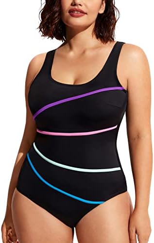 Striped One Piece Swimsuit, Black