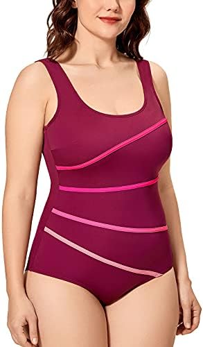 Striped One Piece Swimsuit, Dark Red