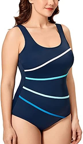 Striped One Piece Swimsuit, Navy