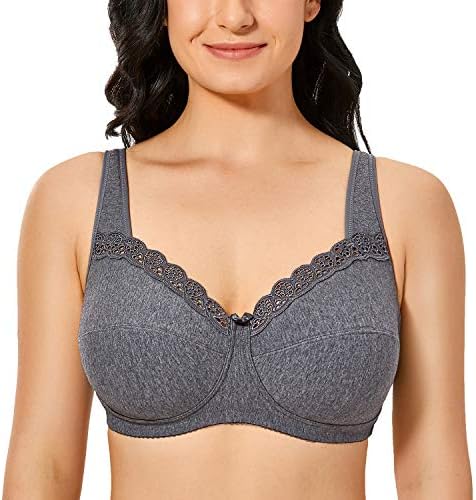 Wireless Plus Size Comfort Cotton Full Coverage Unlined Bra, Charcoal Heather