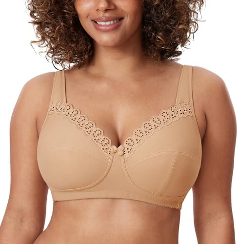 Wireless Plus Size Comfort Cotton Full Coverage Unlined Bra, Taupe Tan