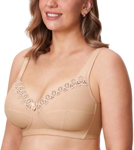 Wireless Plus Size Comfort Cotton Full Coverage Unlined Bra, Warm Beige