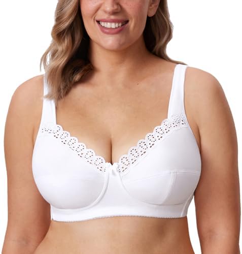 Wireless Plus Size Comfort Cotton Full Coverage Unlined Bra, White