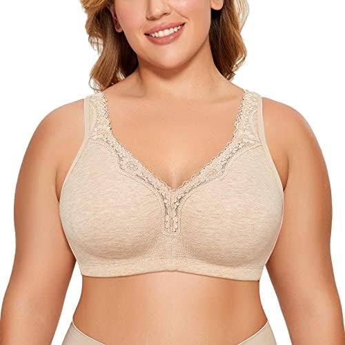 Wireless Plus Size Cotton Bras, Oatmeal Heather